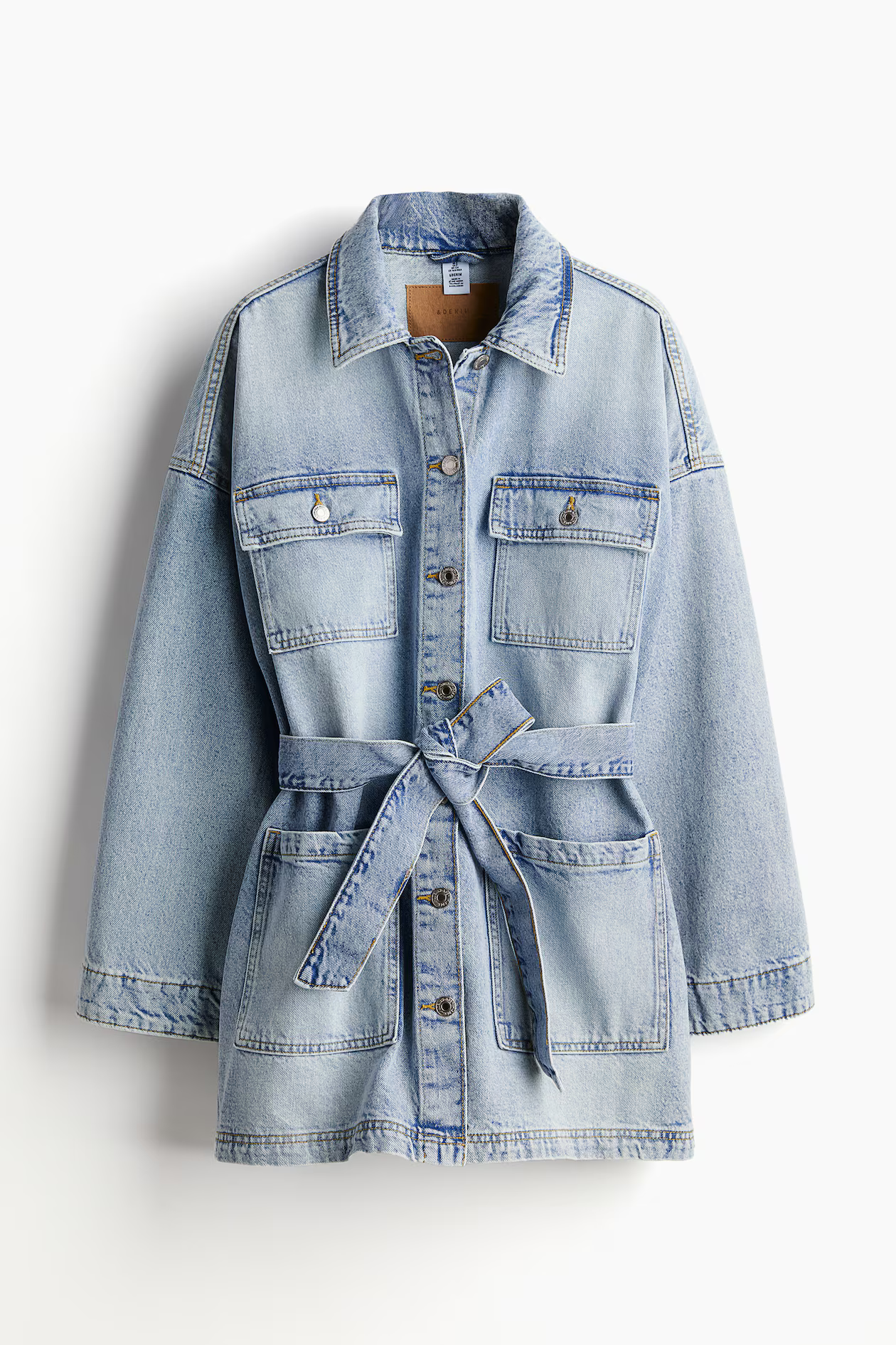 Denim jacket with tie belt